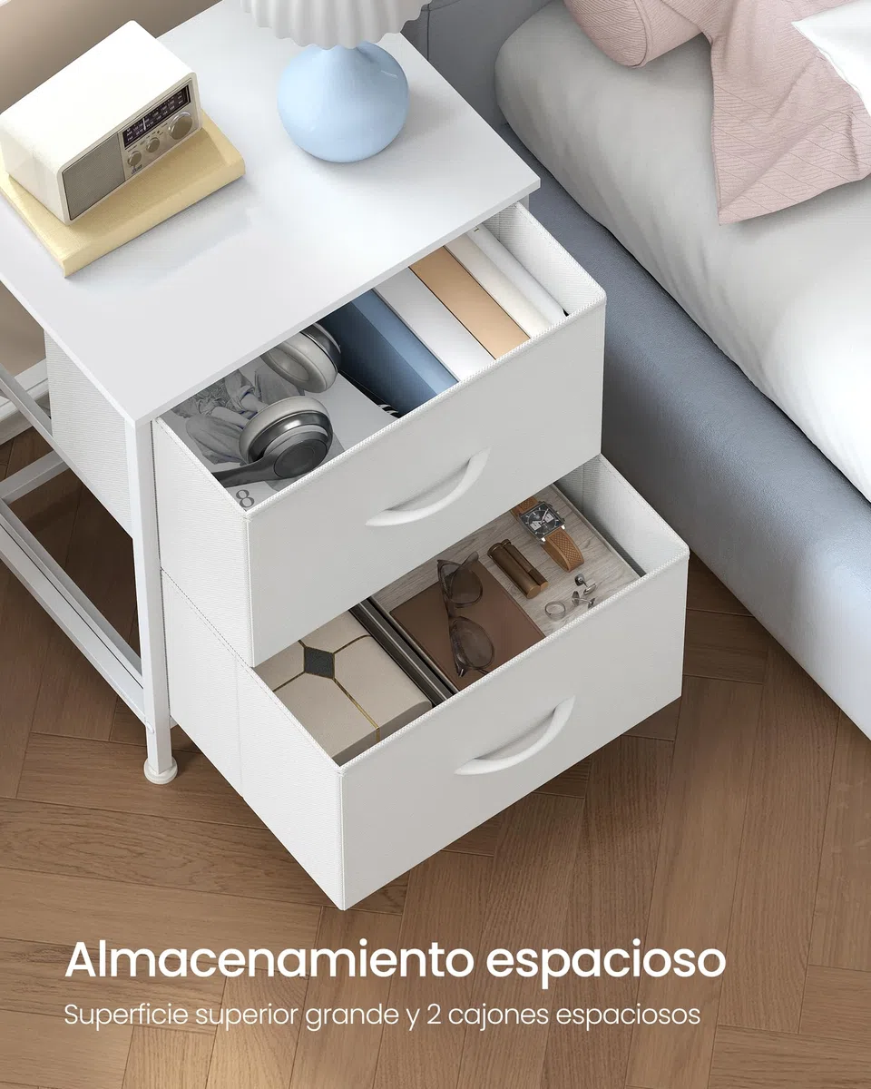 SONGMICS BELLAH Colección - Mesa Auxiliar, Cómoda con 2 Cajones para Dormitorio, Acero, Industrial, Dormitorio, Armario, Recibidor, Salón, Blanco Nube y Blanco Nieve LGS312WH01