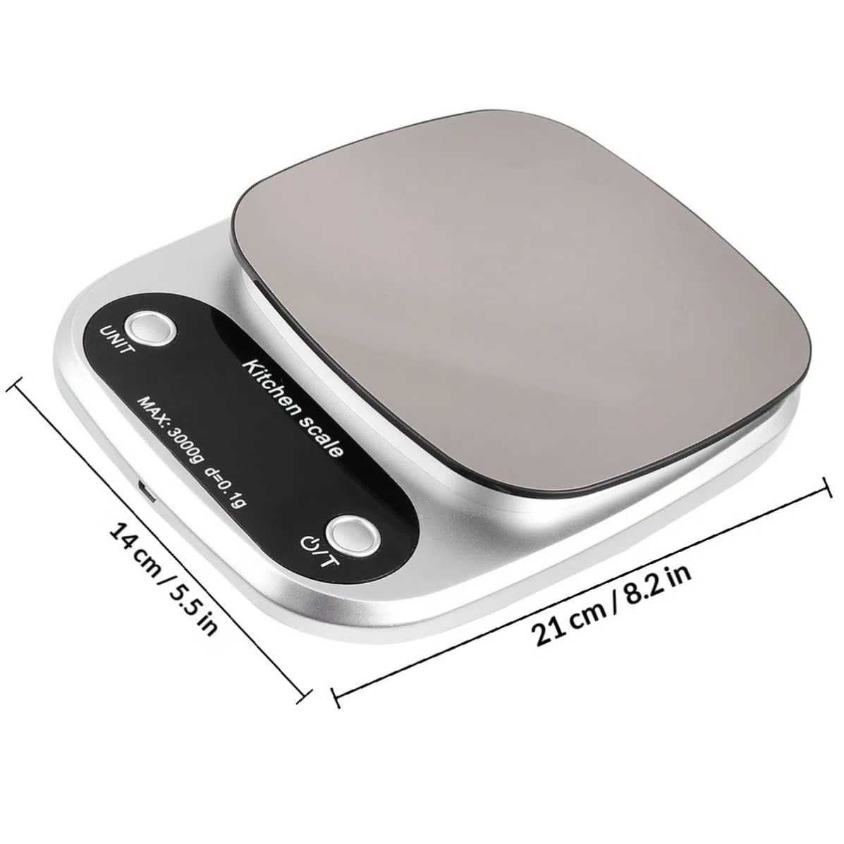 Beaupretty Báscula Sensores de Alta Precisión Digital de Cocina Recargable de Acero Inoxidable y Capacidad de 3 Kg para Uso en Cocina y Joyería
