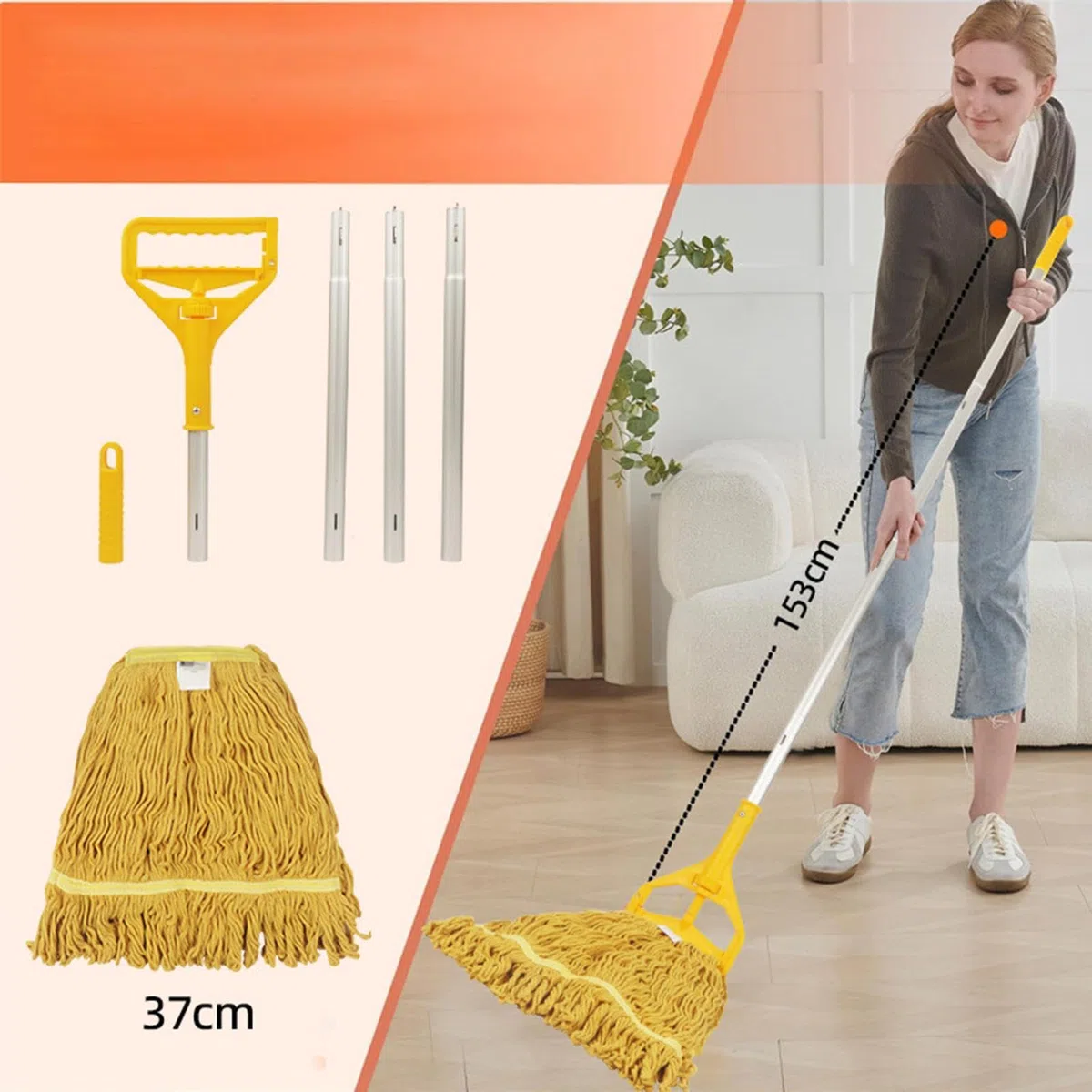 Fregona de Tiras Mango de Aluminio Desmontable Limpiador Reutilizable | Mopas Para Limpieza De Suelos Para Suelos De Madera, Limpieza De Polvo, Hogar, Baño, Cocina, Salón, Dormitorio,