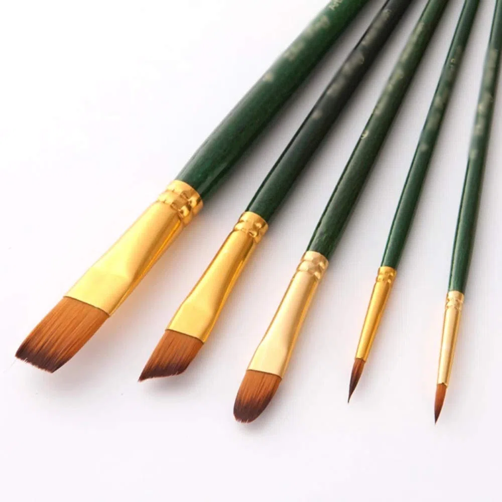 Pinceles para Pintura, Juego de 5 Pinceles para Acuarela con Mango de Madera y Punta de Nailon, Herramienta Profesional para Pintura al óleo y Dibujo.