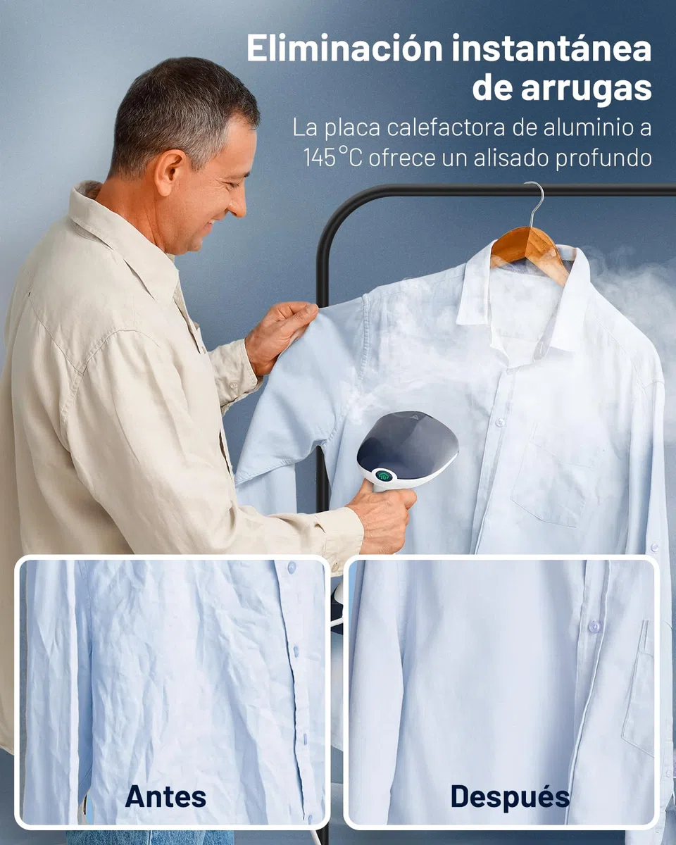 BEAUTURAL Plancha Vertical Vapor Portátil para Ropa, con Placa Calefactora de Aluminio, Calentamiento Rápido en 35 Segundos y Depósito de Agua Extraíble (Solo para 220-240V)