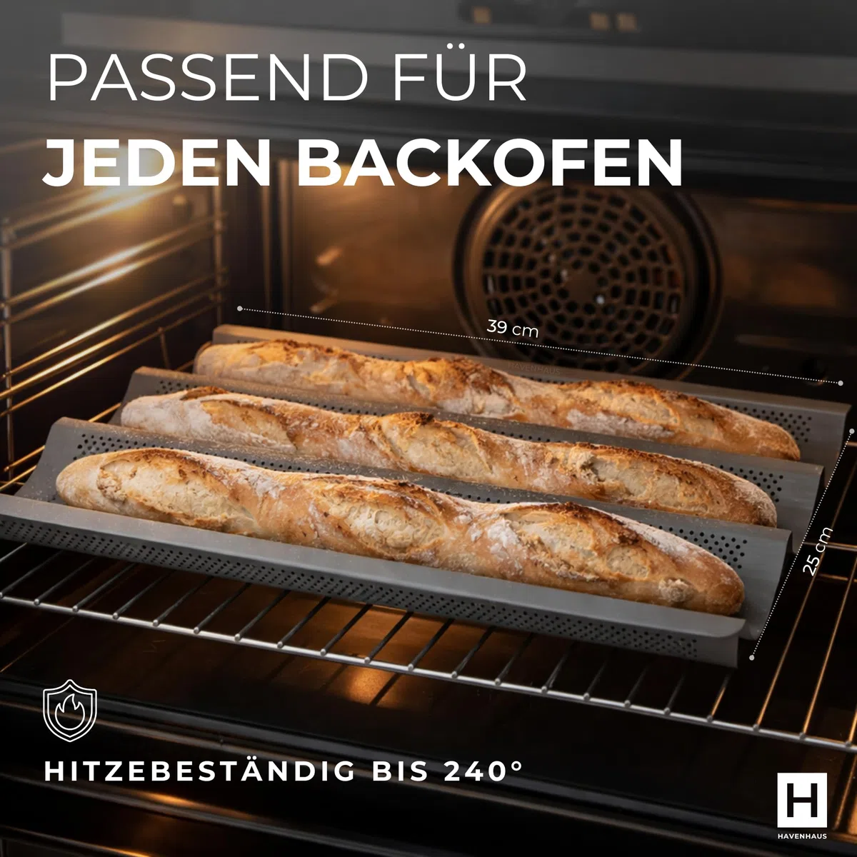 Havenhaus Bandeja de cocina bandeja de pan baguette acero inoxidable molde inserto