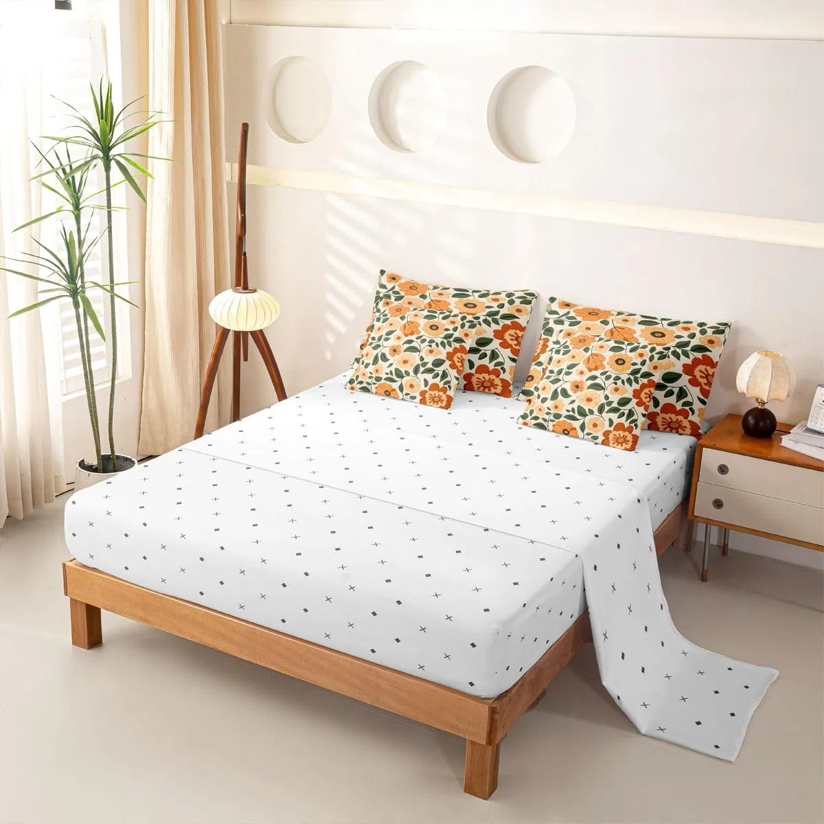 Loussiesd Juego completo de ropa de cama de 7 piezas, diseño floral, tamaño King, color verde, rojo y amarillo, incluye funda de edredón, sábanas, fundas de almohada, fundas de cojín