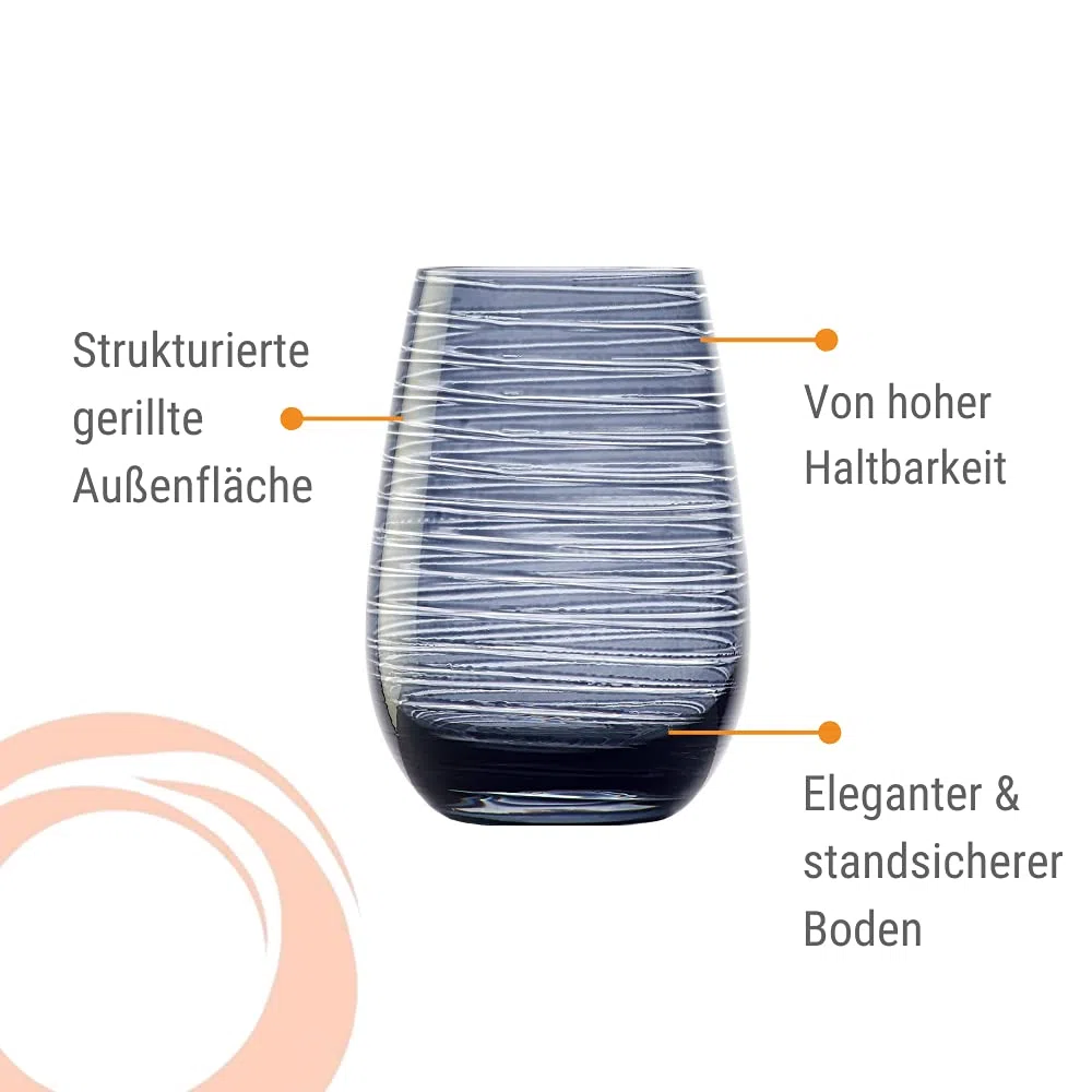 Stölzle Lausitz Vasos Twister Gris Humo Set de 6 – 465 ml – Vasos de cristal sin plomo para agua zumo y cócteles – Resistentes a golpes y aptos para lavavajillas – Diseño moderno hecho en Alemania