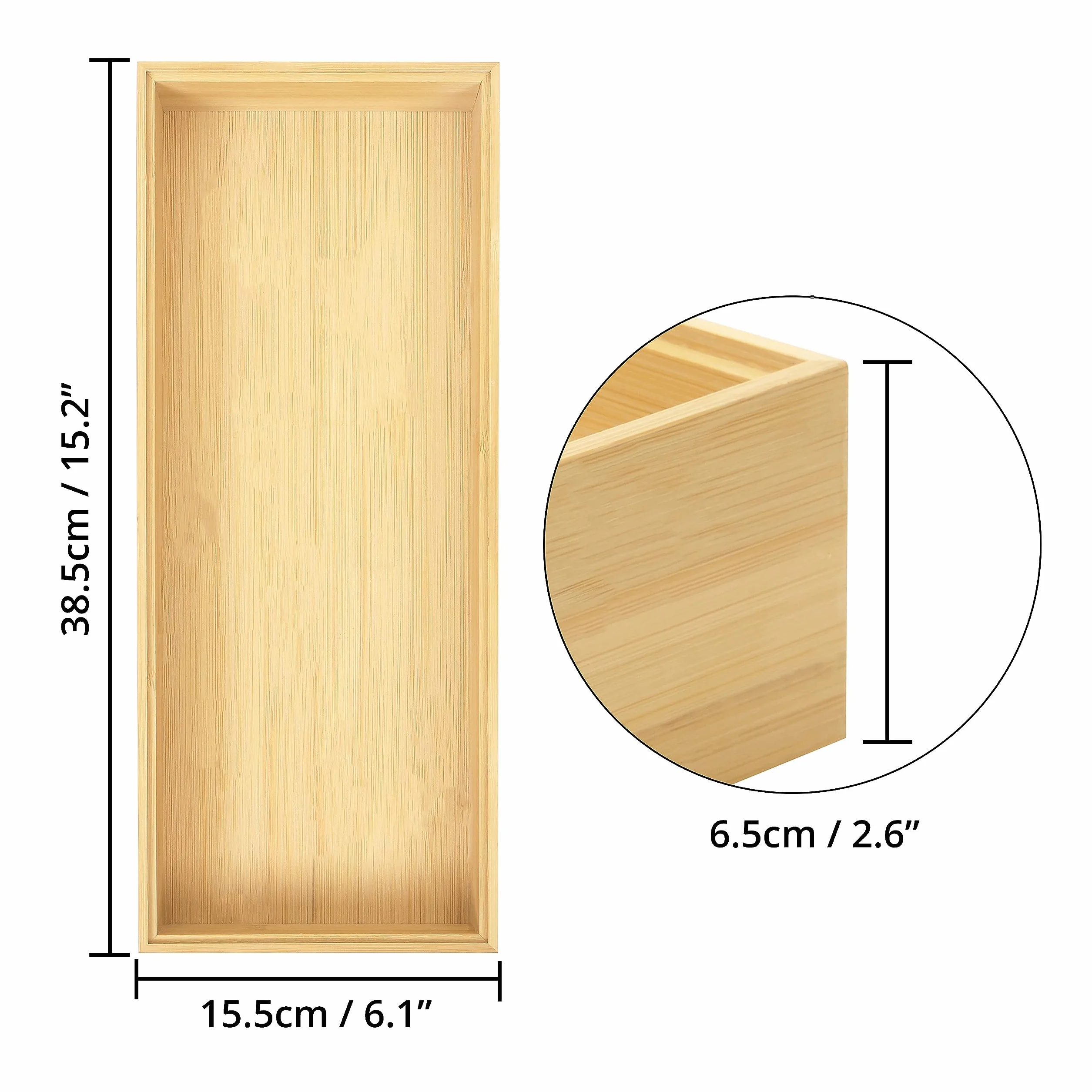 Winter Shore Organizador Cajones Cocina de Bambú [Pack de 2] - Bandeja Cubiertos Cajon de Madera Natural Apilables para Despensa - Guarda Cubiertos e Utensilios y Cubiertos - 15,5 x 6,5 x 38,5 cm
