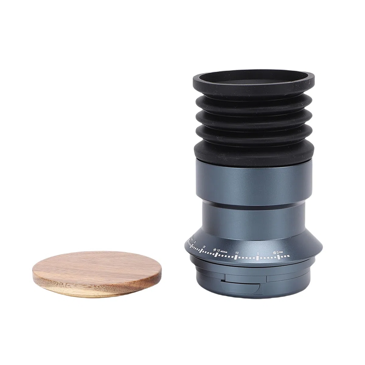 Omabeta Molinillo de café Tolva de Dosis única Soplador de Fuelle de Silicona Eficiente Cero Desperdicio para Entusiastas del Sabor Fresco Aleación de Aluminio Madera de Nogal 9,4 X 14 Cm