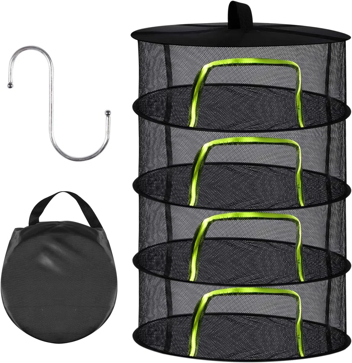 Forhome Red de Secado Plegable de 4 Capas a Base de Hierbas con Malla para Colgar, Bolsa de Almacenamiento y Ganchos