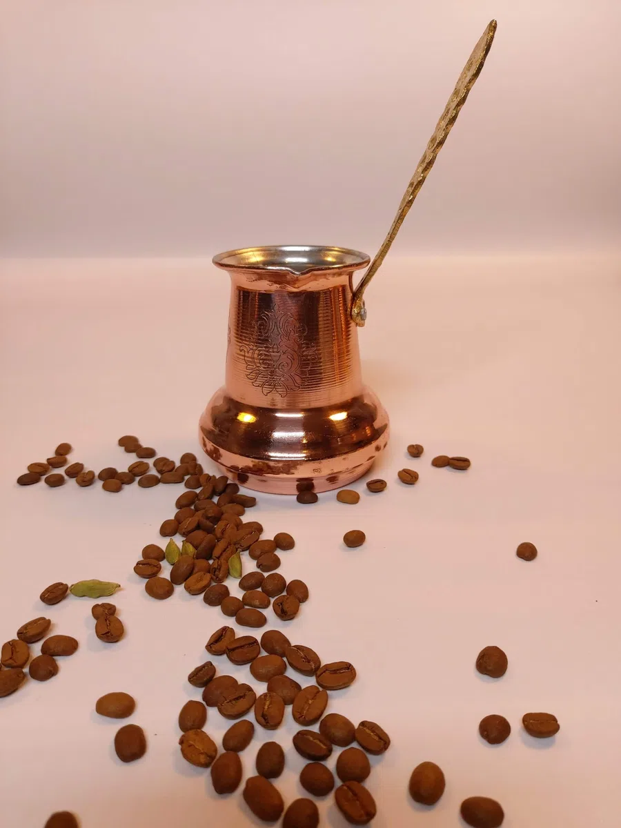LEO Design Cafetera turca de 5 tamaños, cafetera griega árabe, estufa de café de 3 mm de grosor, martillada maciza, hecha a mano, de cobre, grabado Cezve Ibrik Briki con mango de madera/latón (mango