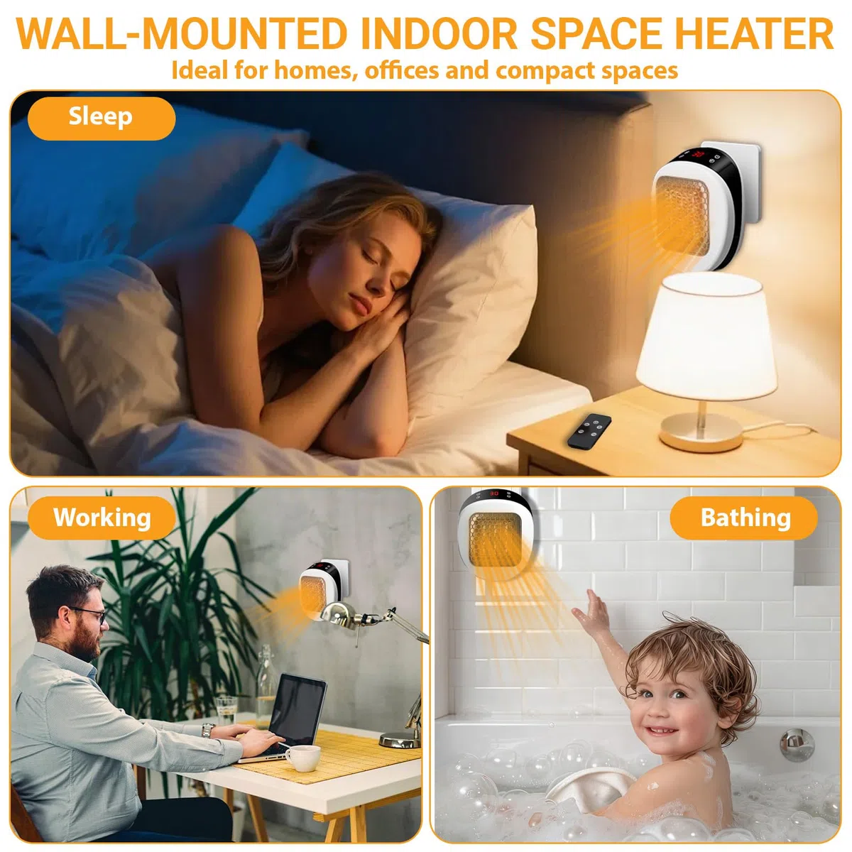 Mini Calentador de Enchufe, Fancysky 600W Calentador de Enchufe, Electrico, Cerámica, Ahorro Energía, Calentamiento Rápida, Baño, Habitaciones
