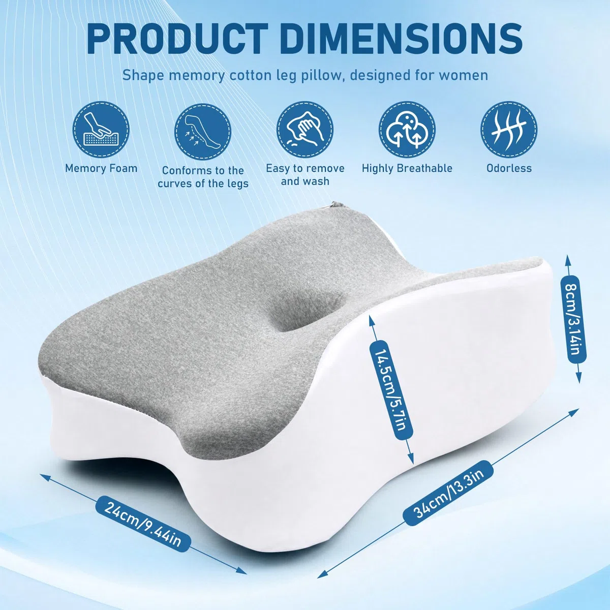 Almohada Piernas Dormir,Almohada para Dormir de Lado,Cojin piernas Dormir,Cojín de Rodilla,de Espuma Viscoelástica, para Piernas,Rodillas,Caderas,Espalda y Embarazo