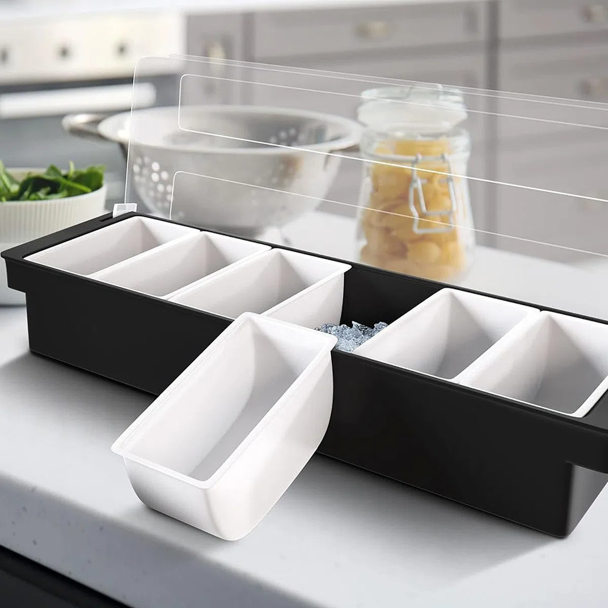 Juego de accesorios multiusos para bar, bandeja de exhibición de frutas y condimentos, organizador de guarnición de cóctel, plato decorativo enfriado con hielo para heladerías y bares (6)