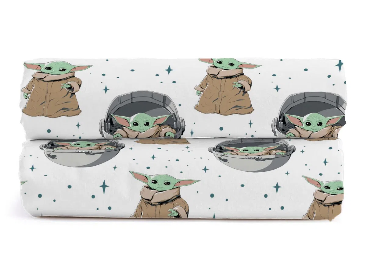 Star Wars The Mandalorian Curious Child - Sábana bajera para cama individual, 100 % algodón