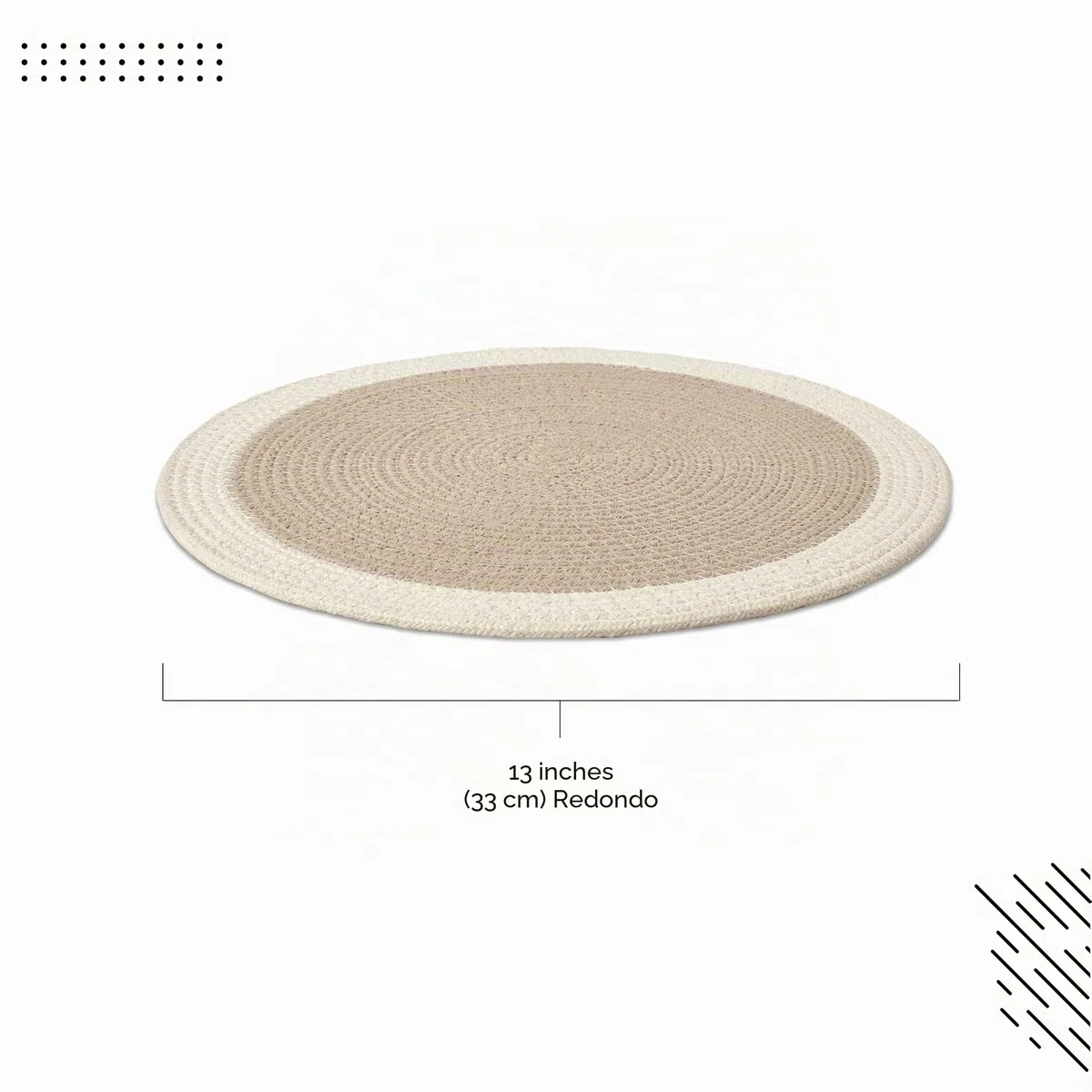Encasa XO Manteles Individuales Juego de 6 | Manteles Redondos de Algodón - Diámetro de 33 cm | Beige y Blanco Roto | Estilo Acanalado Hecho a Mano