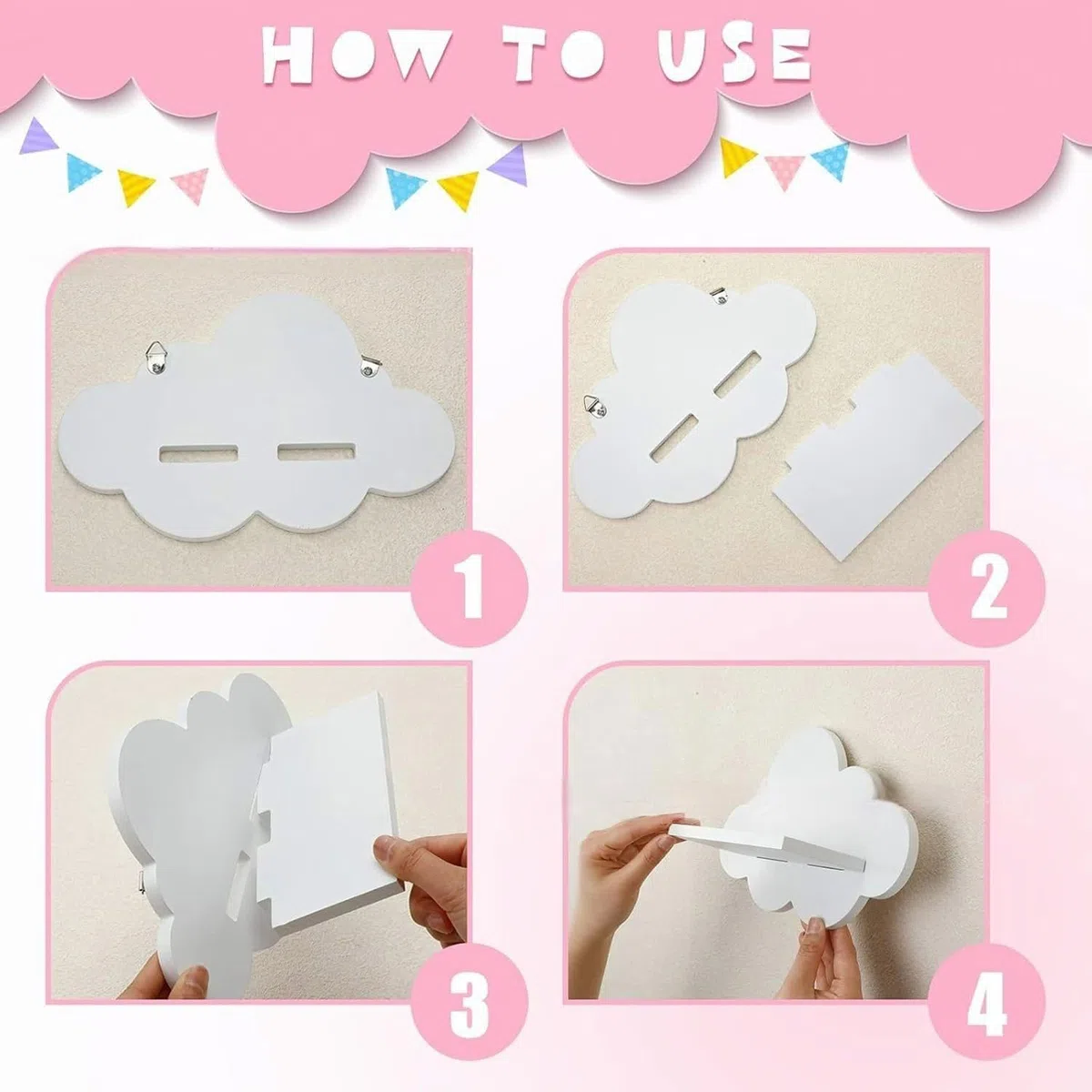 Juego de estantes flotantes blancos para decoración de cuarto de bebé, estante de pared flotante para dormitorio