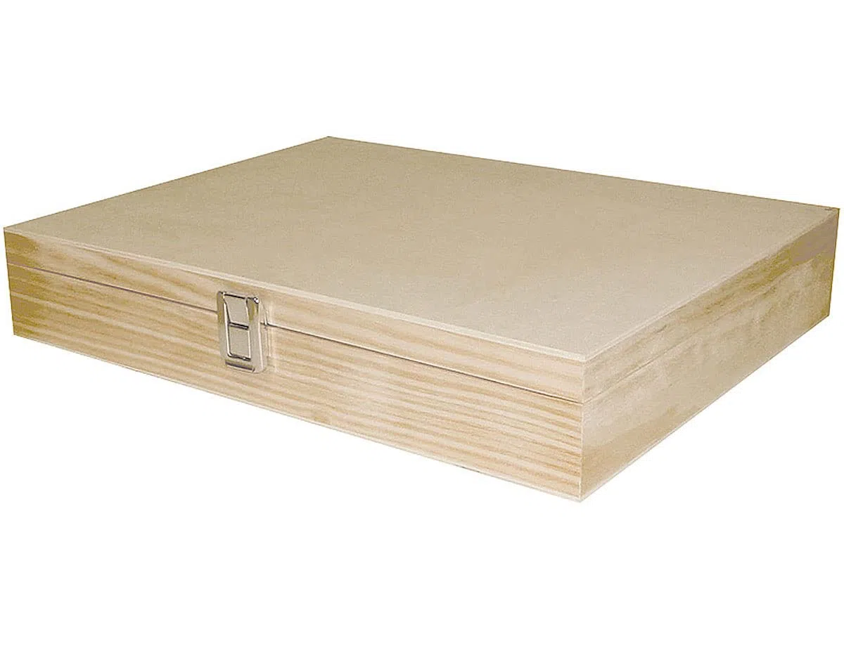 INNSPIRO Caja madera de pino macizo y chapa rectangular 42x32x8cm.