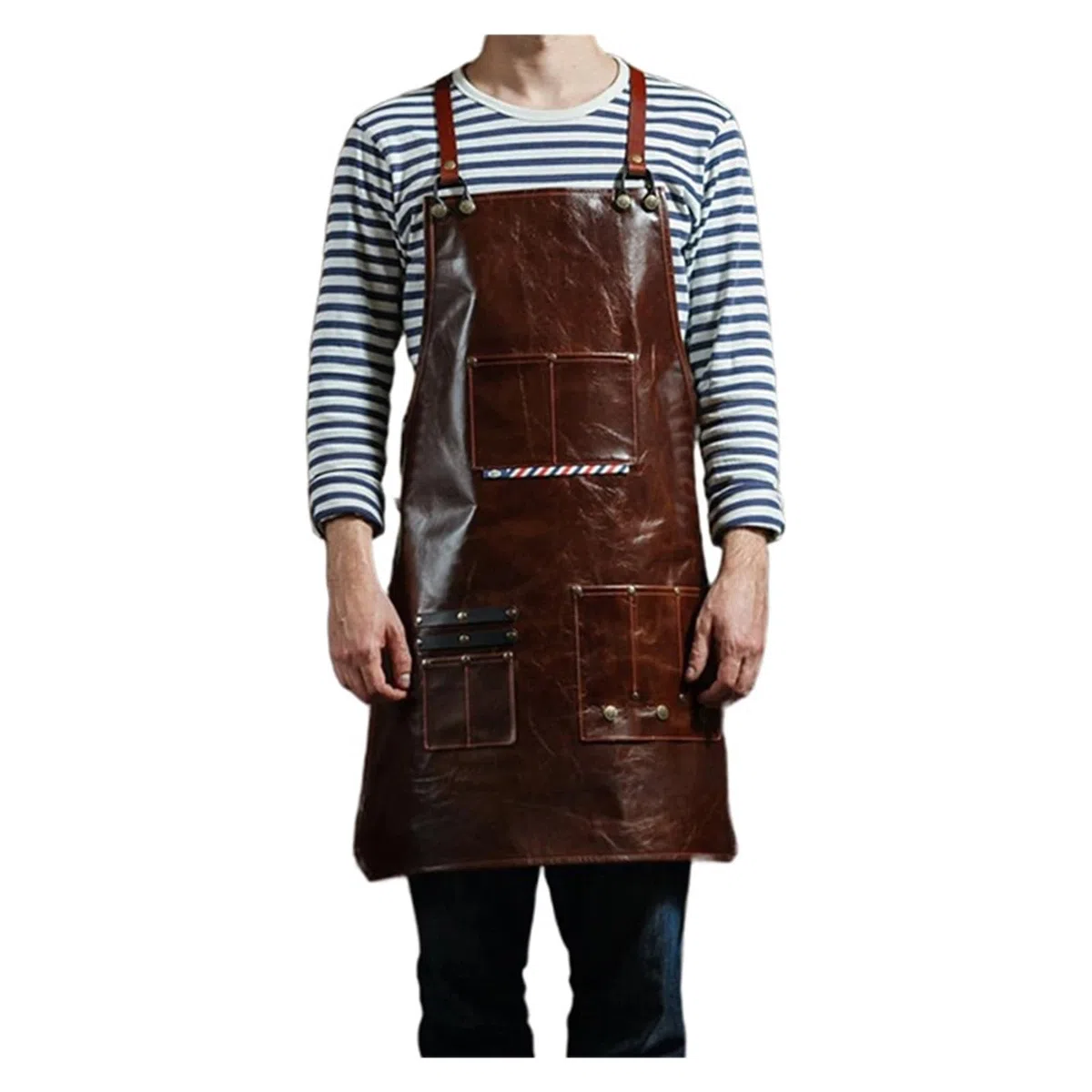delantal cocina Delantal de trabajo cuero for hombre con múltiples bolsillos, delantal herramientas for peluquero, cafetería, Chef, correas ajustables, resistente al agua