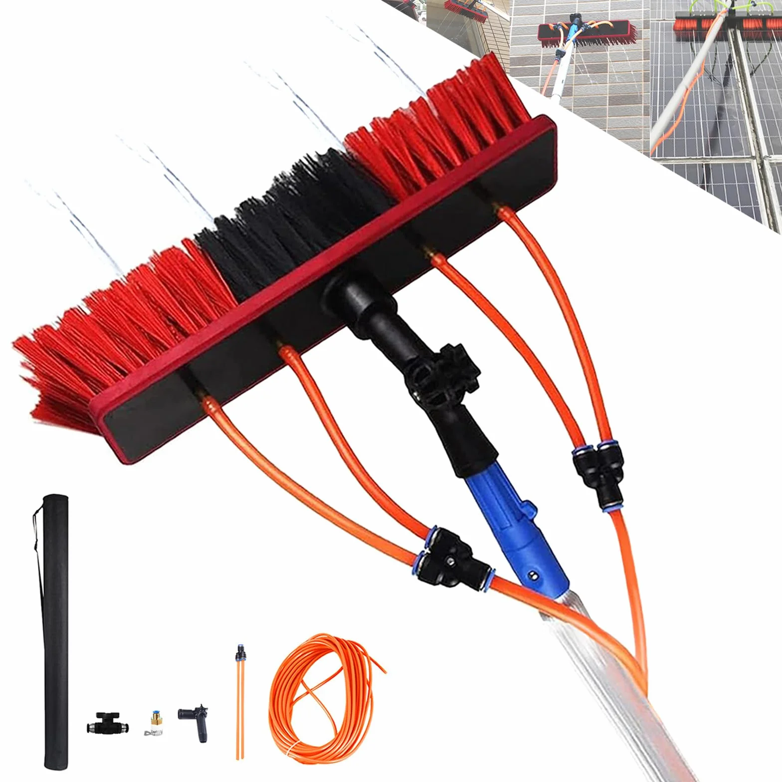 Kit telescópico de limpieza de ventanas alimentado por agua, limpiador de paneles solares y equipo de limpieza de techo de invernadero para un mantenimiento exterior eficiente