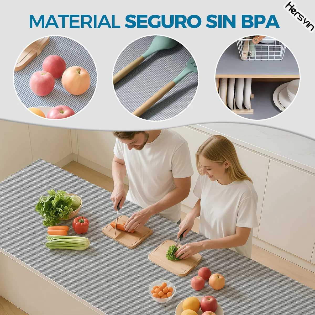 Hersvin 45cmx500cm Plastico Protector para Cocina Cajones, Alfombras Non Adhesivo para Nevera Mueble Fregadero Estante Organizador Cubiertos EVA Cubre Encimera(Gris Diamante)