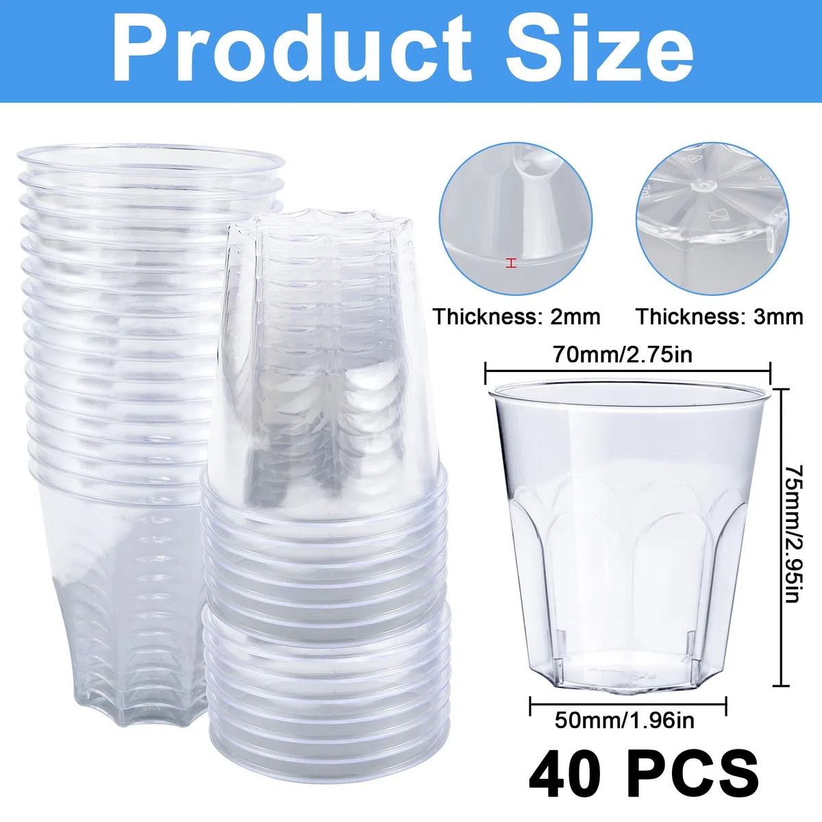 Vasos de Plastico Reutilizables 200 ml 40 Piezas Vasos de Plástico Duro Vasos Transparentes Copas Plastico para Postres Frutas Entrantes Coctel Champán y Cerveza