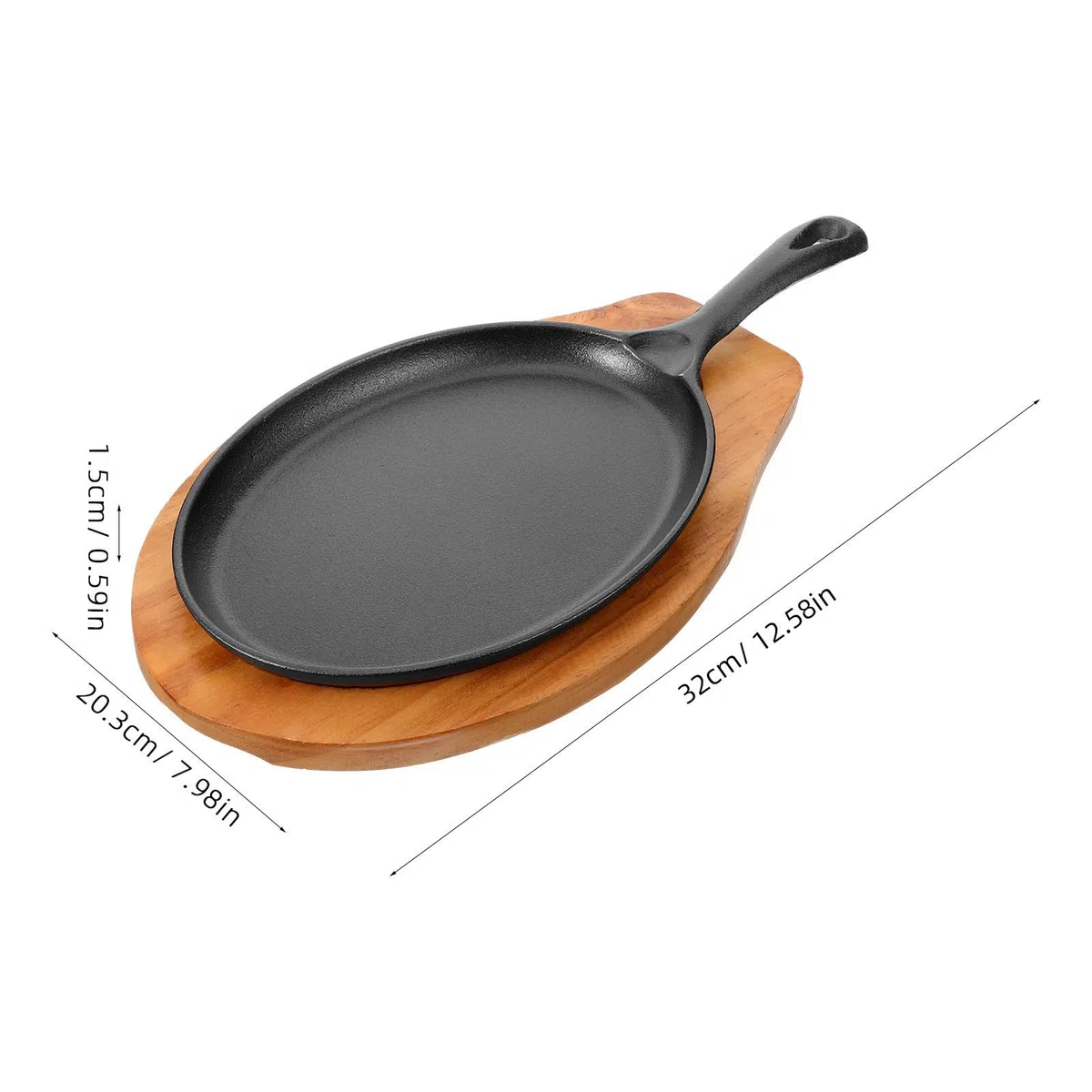 USHOBE Sartén de Hierro Fundido Sartén Antiadherente Redonda con Mango Portátil y Base de Madera Fácil de Limpiar y Duradera para Cocina en Casa