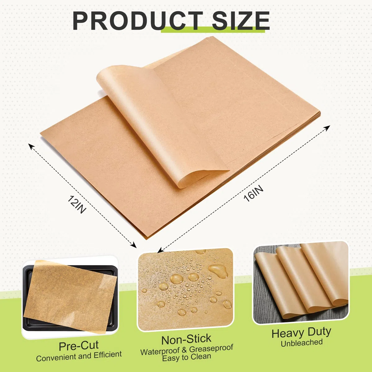 200 hojas de papel pergamino, 12 x 16 pulgadas, papel pergamino precortado sin blanquear, antiadherente, papel de pergamino resistente para hornear, cocinar, asar, freidora de aire, vaporizar, apto
