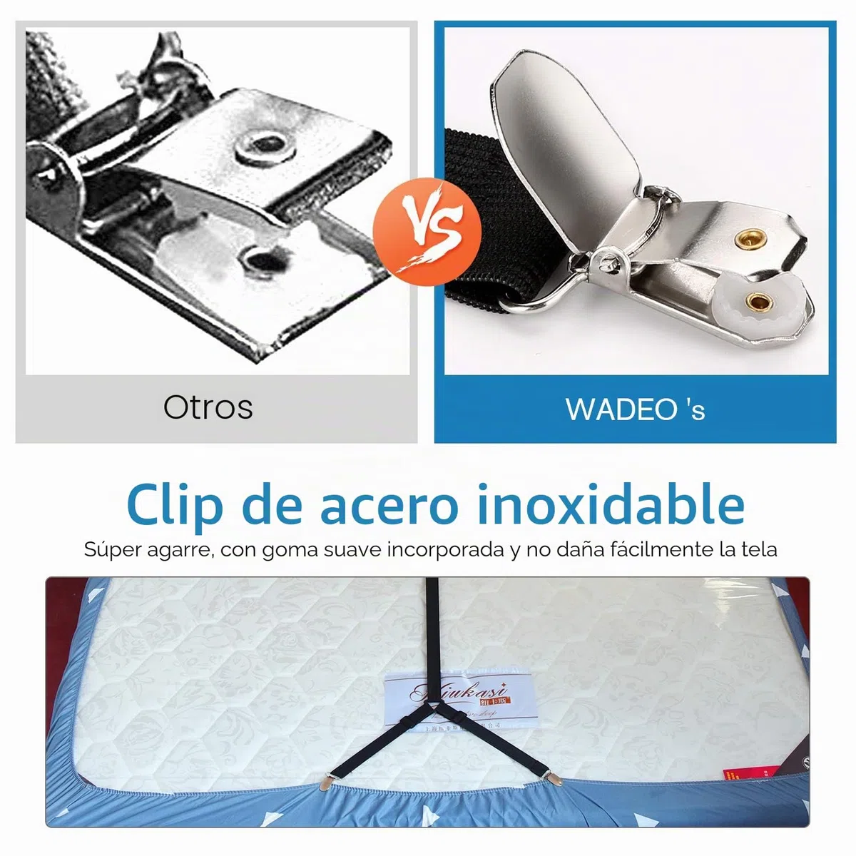 WADEO 2 Soportes Cruzados Ajustables para sábanas de Cama, Sujetadores, Clips de sujeción, Correas de Tirantes, adecuados para Todos los colchones Cuadrados (Paquete de 2, Negro)