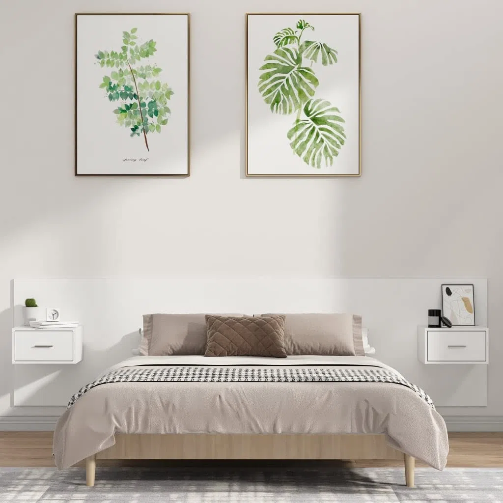 vidaXL Cabecero de Cama Cabezal Dormitorio Estructura Habitación Mobiliario Muebles Decoración Adorno con Mesitas Madera Contrachapada Blanco