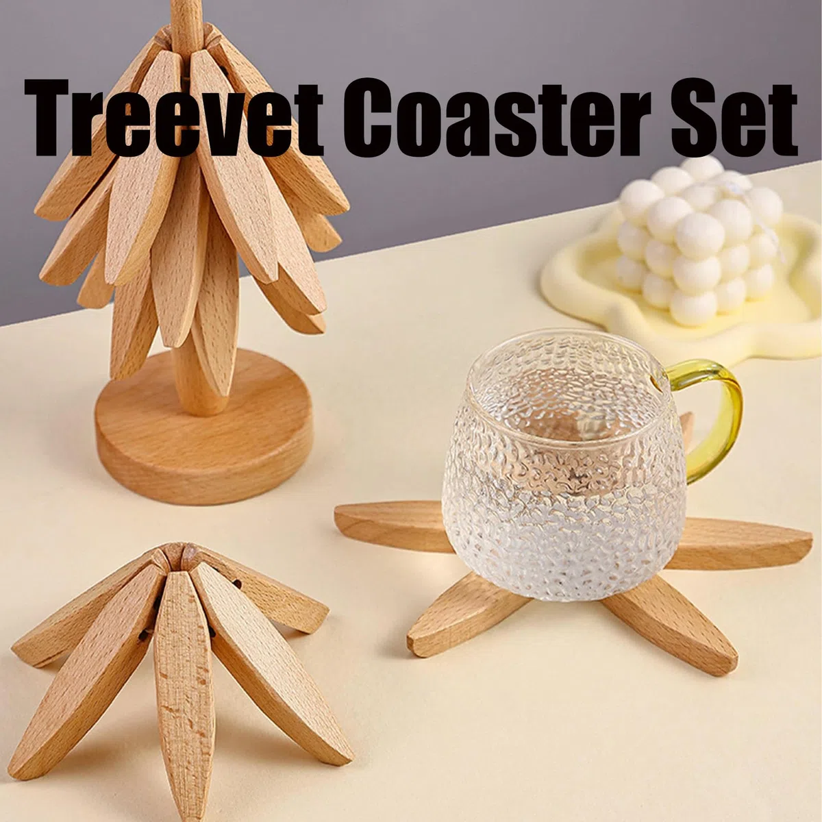 Treevet - Juego de posavasos de madera, salvamanteles de madera, salvamanteles de madera, salvamanteles de árbol de Navidad, salvamanteles de madera para tazas, sartenes calientes, platos de madera