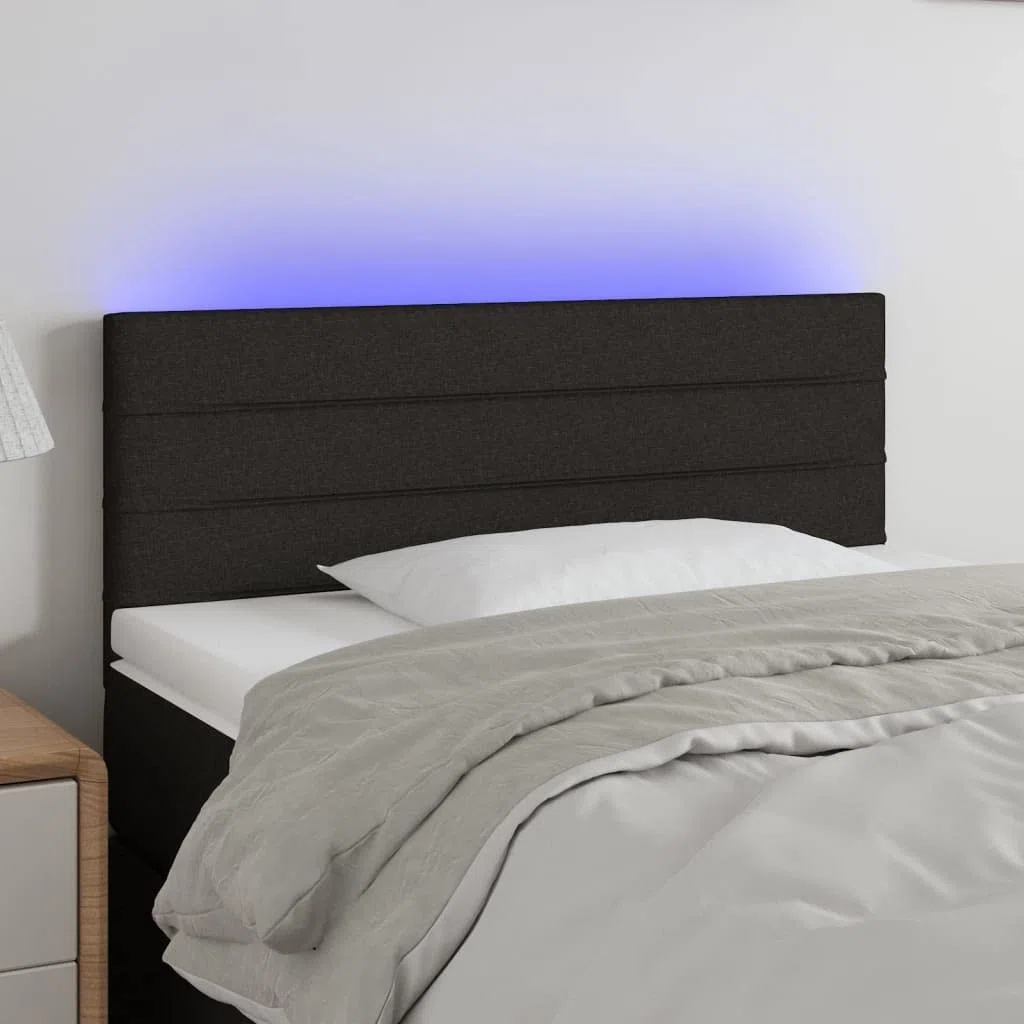 vidaXL Cabecero con Luces LED Cabecero de Cama Cabezal Tapizado para Cama Individual Mueble Dormitorio Interior Tela Negro 90x5x78/88 cm