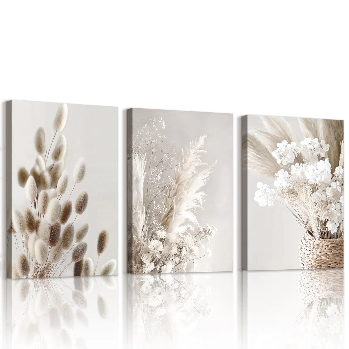 WENGTIAO 3 Piezas Floral Beige Blanco Cuadros Enmarcados Moderno Minimalista Flores Pintura Sobre Lienzo Cuadros Decoracion Salon Modernos Dormitorios Decoracion Pared 30x40cmx3