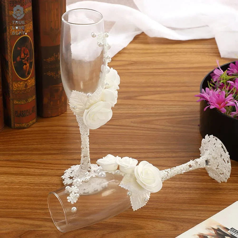 Copas de vino de boda para novia y novio | Copas de champán de boda de encaje para novios,Copas de champán personalizadas grabadas de boda, juego de copas de champán