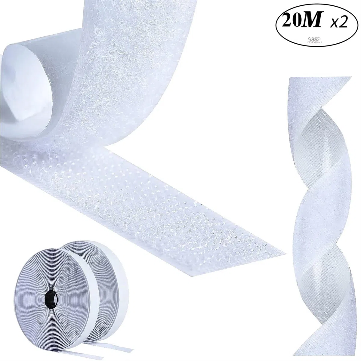 Adhesivo Fuerte Hook Y Loop Cinta adhesiva mágica for rascar, autoadhesiva, adhesivo de doble cara Extra fuerte con pegatina, cierre gancho y bucle potente(20Meter)