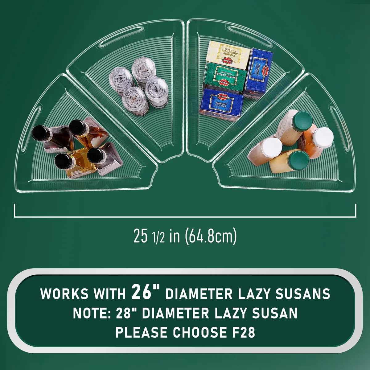 JEISSLIA Lazy Susan - Contenedores organizadores de gabinete, 10.2 x 9.4 x 4 Pulgadas, Almacenamiento de gabinete de Cocina de plástico Transparente, cuña de 1/8, Apto para Alimentos, sin BPA, con