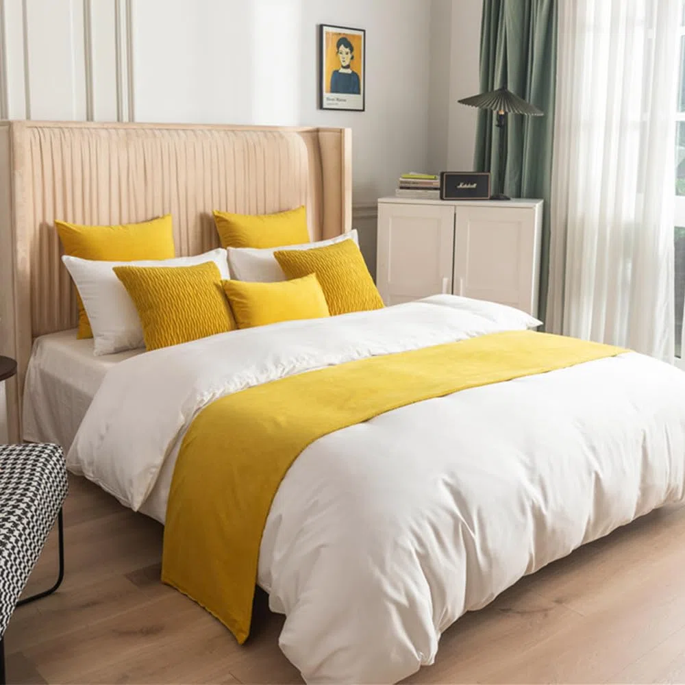 Morbuy Reversible Hotel Corredor de Cama Camino de Cama Bufanda Colcha Funda de Almohada Ropa de Cama Protector Bedroom Cola de Cama Toalla (45x180cm(Corredores de Cama Jacquard),Mostaza Amarilla)