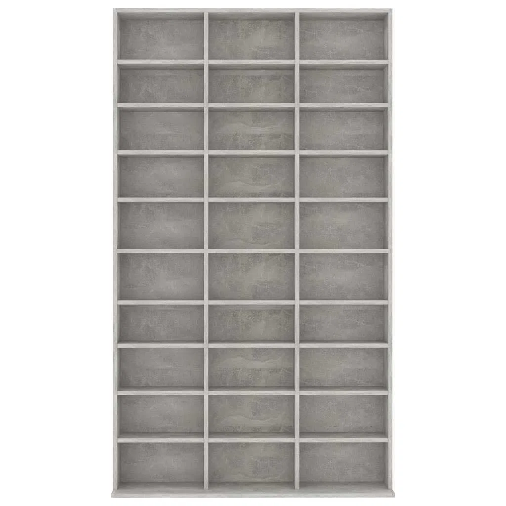 Armario para CD de color gris hormigón, 102 x 16 x 177,5 cm, material de madera con 30 compartimentos abiertos para música, accesorios y espacio de almacenamiento, se puede montar en la pared