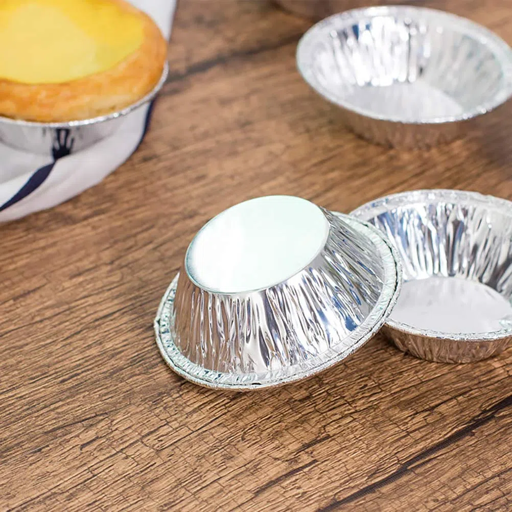 100 moldes de 7 cm para tartas, redondos, desechables, de aluminio, para tartas, pastelería, pudding