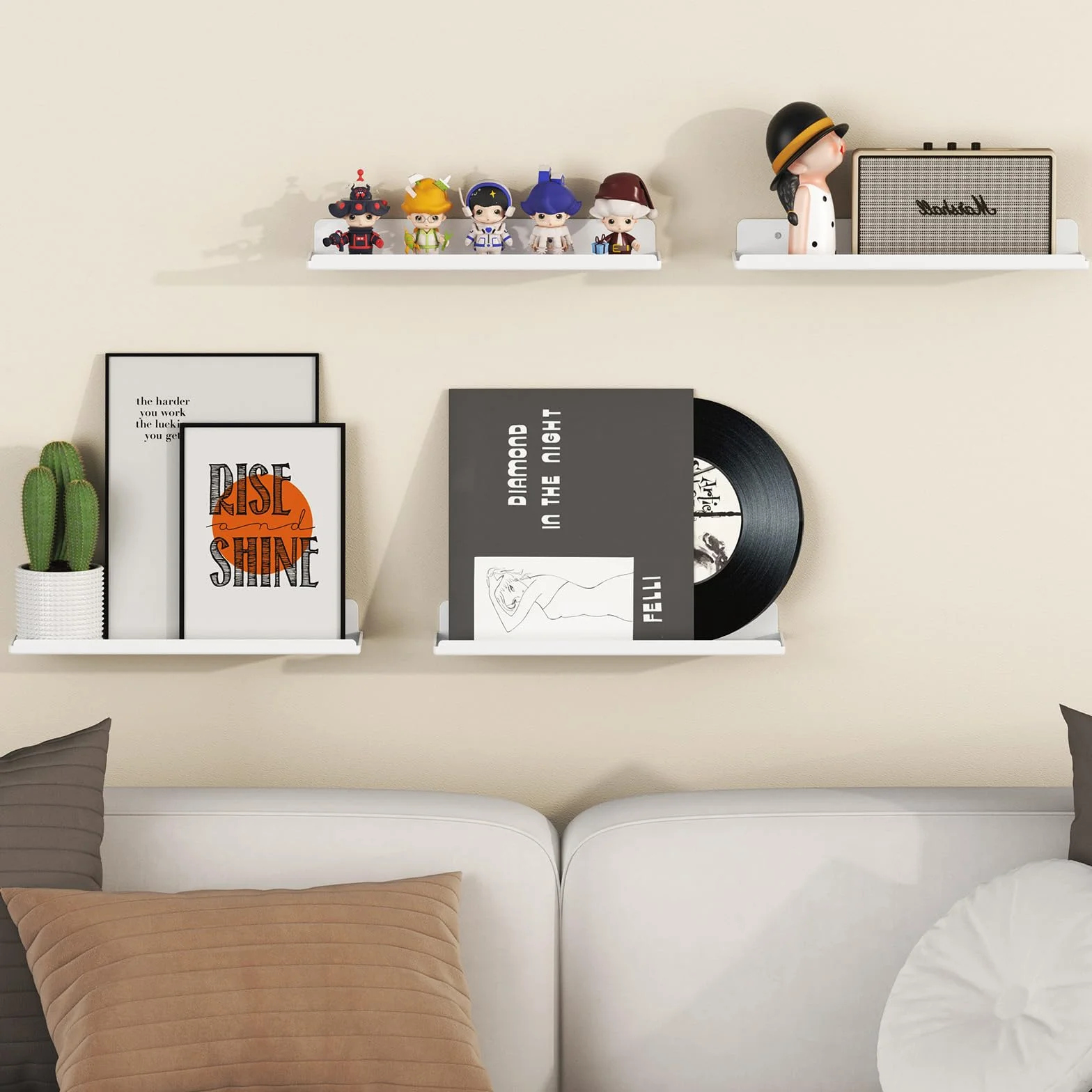Lifewit 38 cm Estanterías flotantes, Juego de 6, Acrílico Blanco, Sirve para Libros/vinilos/Fotos/Imágenes, Sala de Estar, baño, Cocina - Almacenamiento y organización