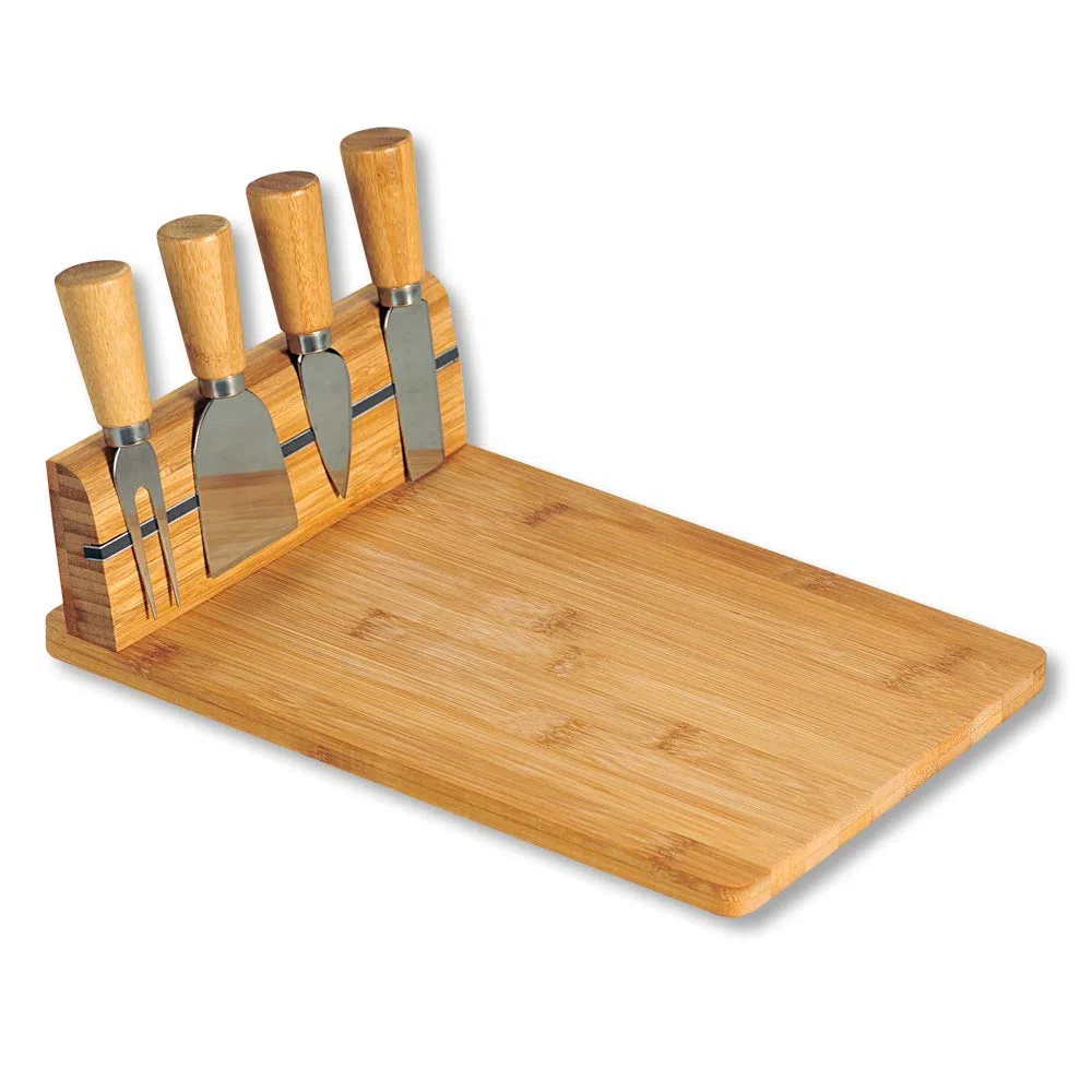 Kesper | Tabla de cortar queso con cubiertos, material: bambú, acero inoxidable, dimensiones: 30 x 20 x 8 cm, color: blanco | 58641 13