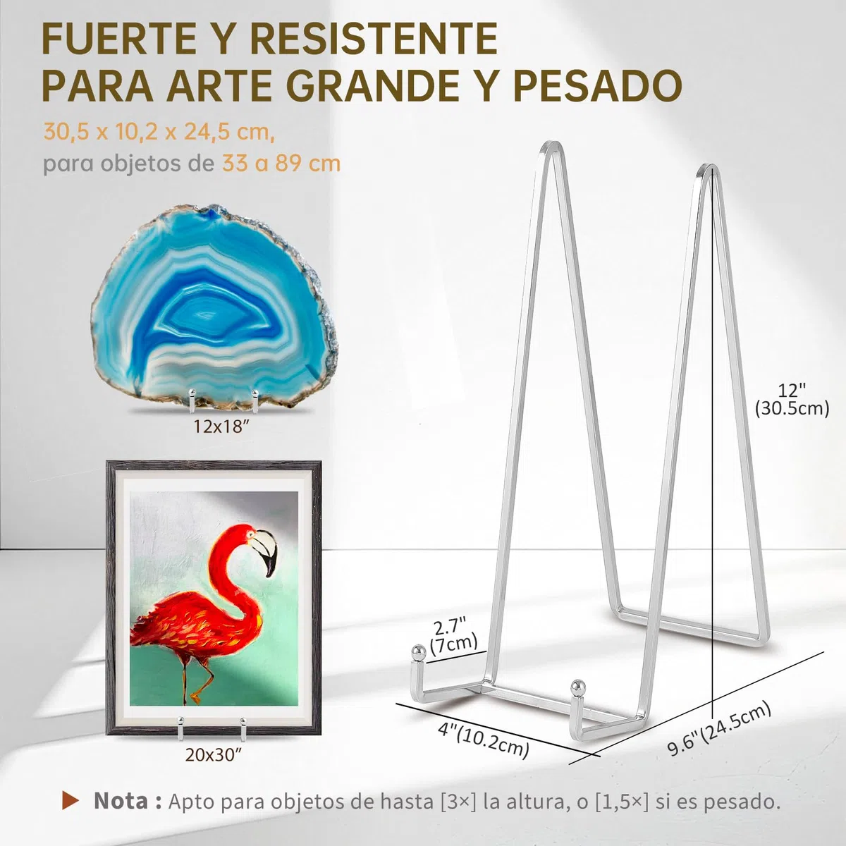 Soporte para Platos Decorativos Grandes - Soporte de Caballete para Expositor Mesa - Soportes Metalicos Para Placas Pesados | Cuadros | Marcos de Fotos | Libros | Lienzos - Plata - 2 Piezas - 30,5 cm