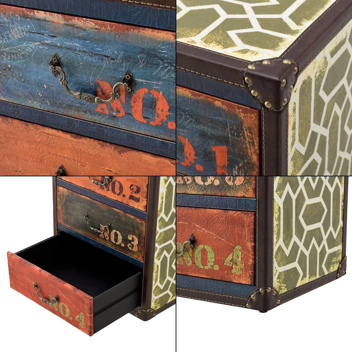 [en.casa] Cómoda para Salón o Pasillo 66 x 40 x 30 cm Armario con 4 Cajones Cajonera Organizador de Oficina Diseño Industrial Sideboard Mueble Auxiliar Multicolor
