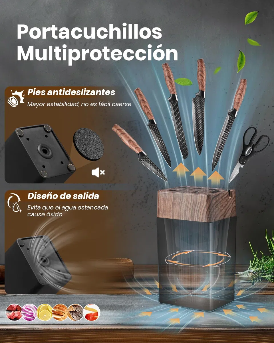Set Cuchillos Cocina, 7 Piezas Juego de Cuchillos de Cocina con Bloque, Acero Inoxidable Alemán y Mangos Ergonómicos, Juego Cuchillos Cocina Profesional Para Uso Doméstico（No de Madera）