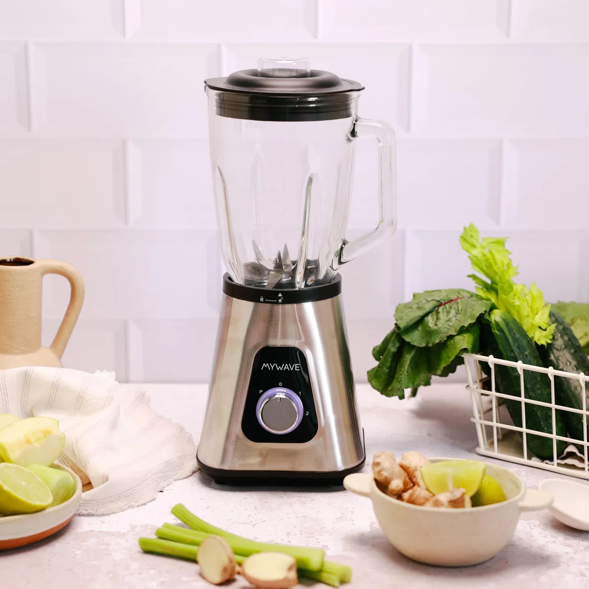 My Wave - Batidora de Vaso - Potencia de 1300W - Capacidad de 1,5L y 2 Velocidades + Pulse- Para Líquidos y Sólidos - Cuchillas de Acero Inoxidable y Vaso Extraíble - Apta para Lavavajillas