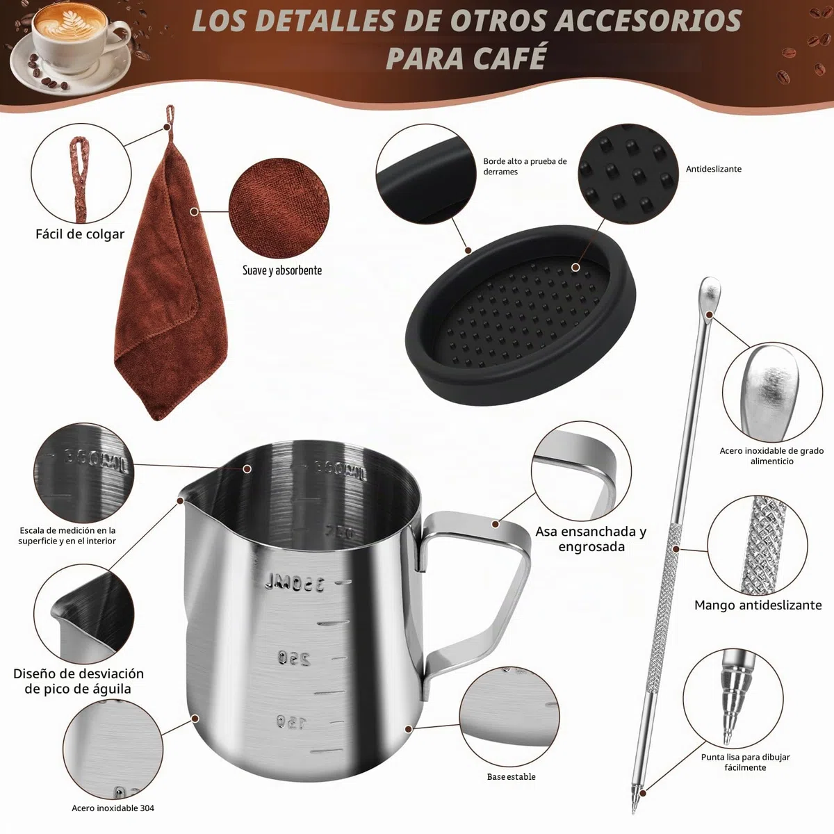 Y-Step Juego de prensador de café de 51 mm, 25 piezas con anillo dosificador de 51 mm, pantalla de 51 mm, paño barista, herramienta WDT, agitador de café, tapete, juego de arte latte, jarra de