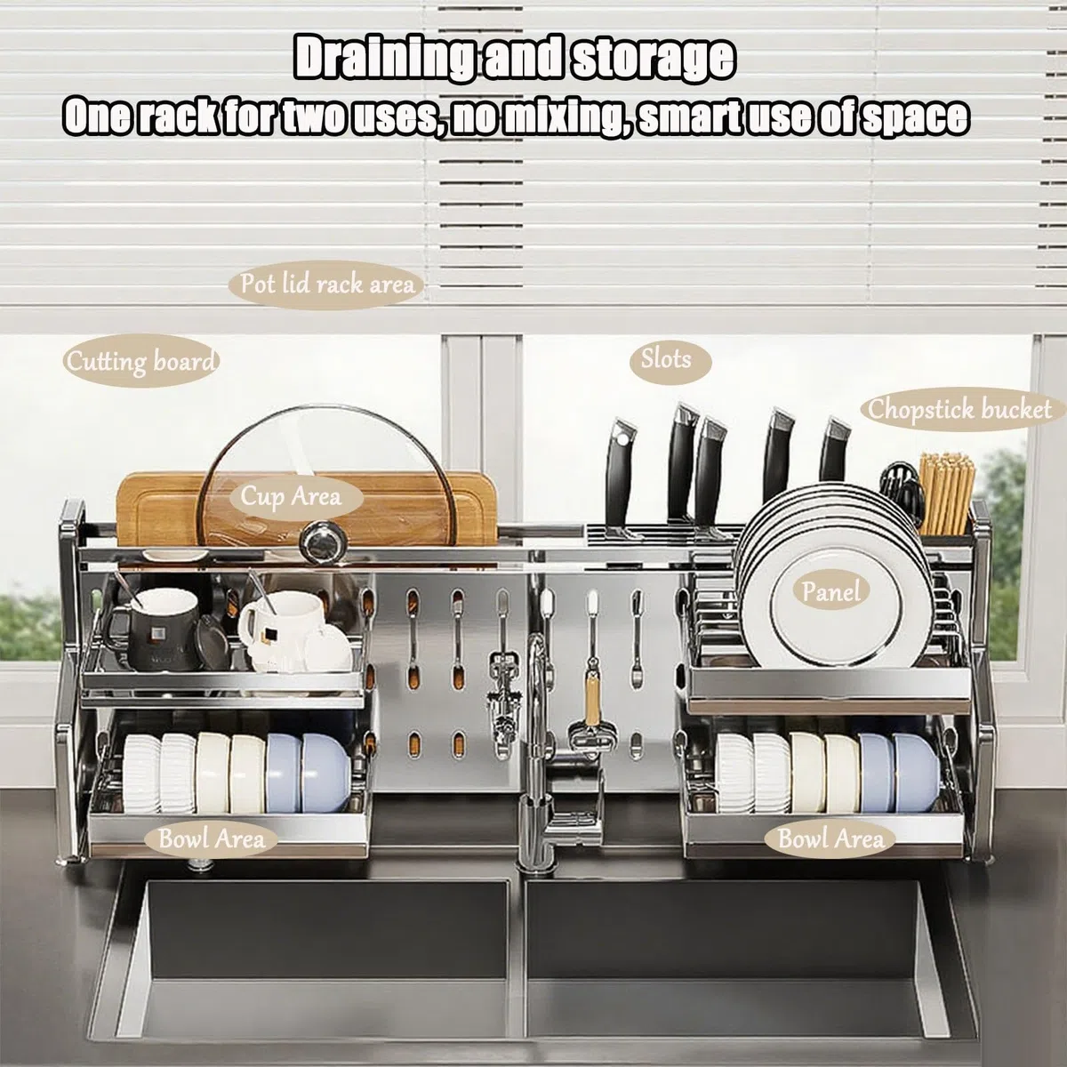 Escurridor de platos de acero inoxidable 304 modelo B de 77 cm, duradero y elegante, resistente al óxido, diseño de ahorro de espacio