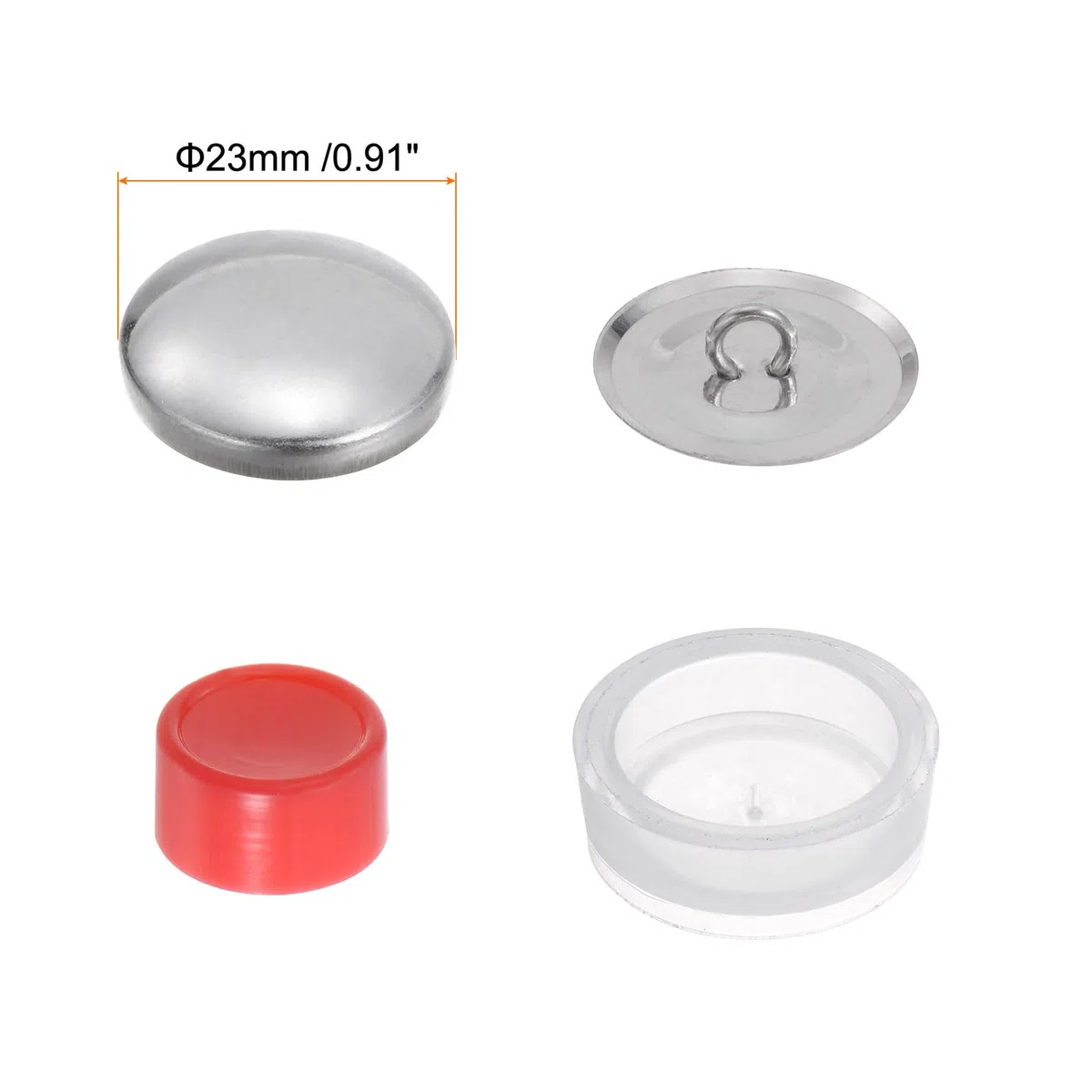 HARFINGTON Kit de 100 botones de cubierta automática de 36 L, 0.9 pulgadas, 23 mm con parte trasera de alambre, botones de aluminio para cubrir botones de tela, kit de botones cubiertos con 2