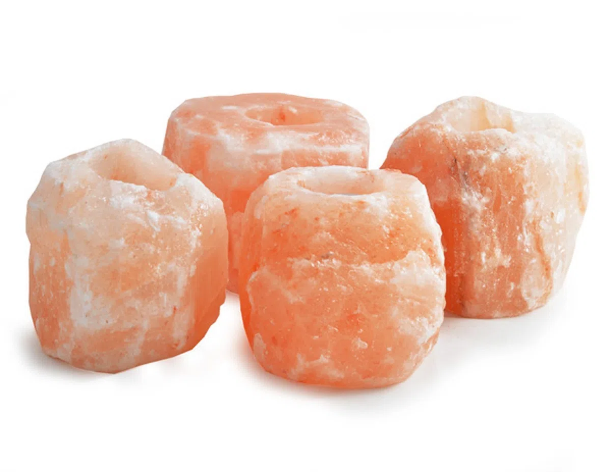 4 portavelas de roca de sal del Himalaya – Portavelas de cristal de curación ionizante