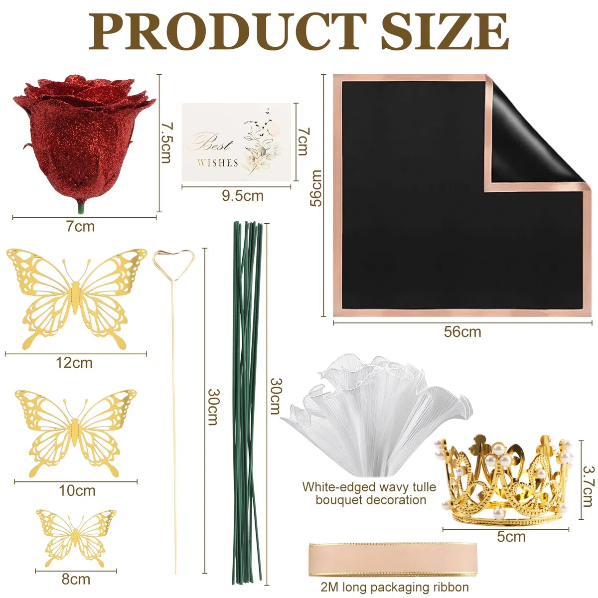 DRAKEWOOD Ramo de Rosas Purpurina Rojas con 24 Piezas Rosas Artificiales Burdeos Mariposa Corona y Tarjetas - Ramo de Flores Brillantes para San Valentín Compromiso Boda Aniversario día de la Madre