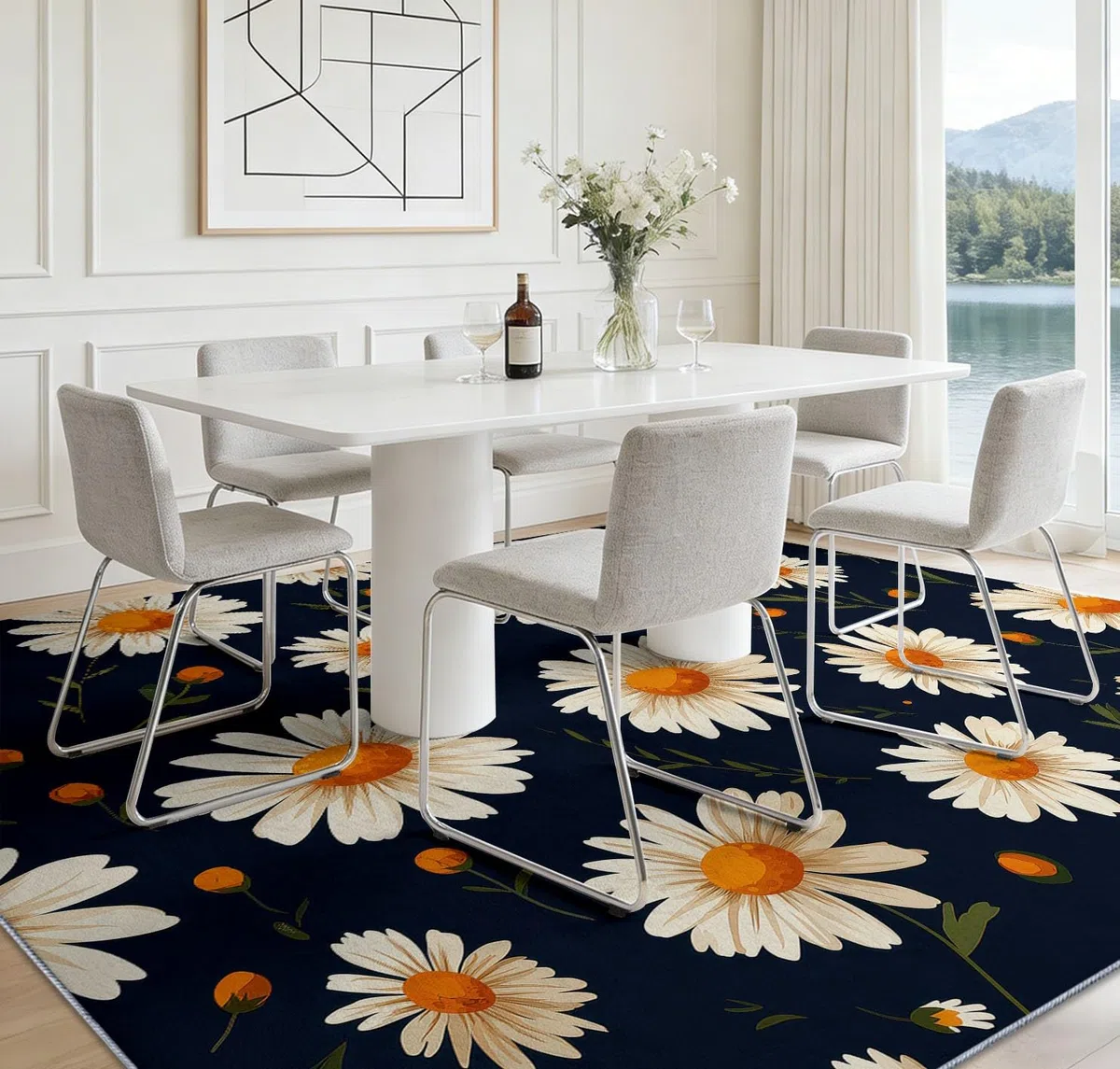 Alfombra de pelo corto 180 x 240 cm Planta Margaritas Alfombra de salón Minimalismo suave antideslizante moqueta para entrada interior entrada pasillo vestíbulo