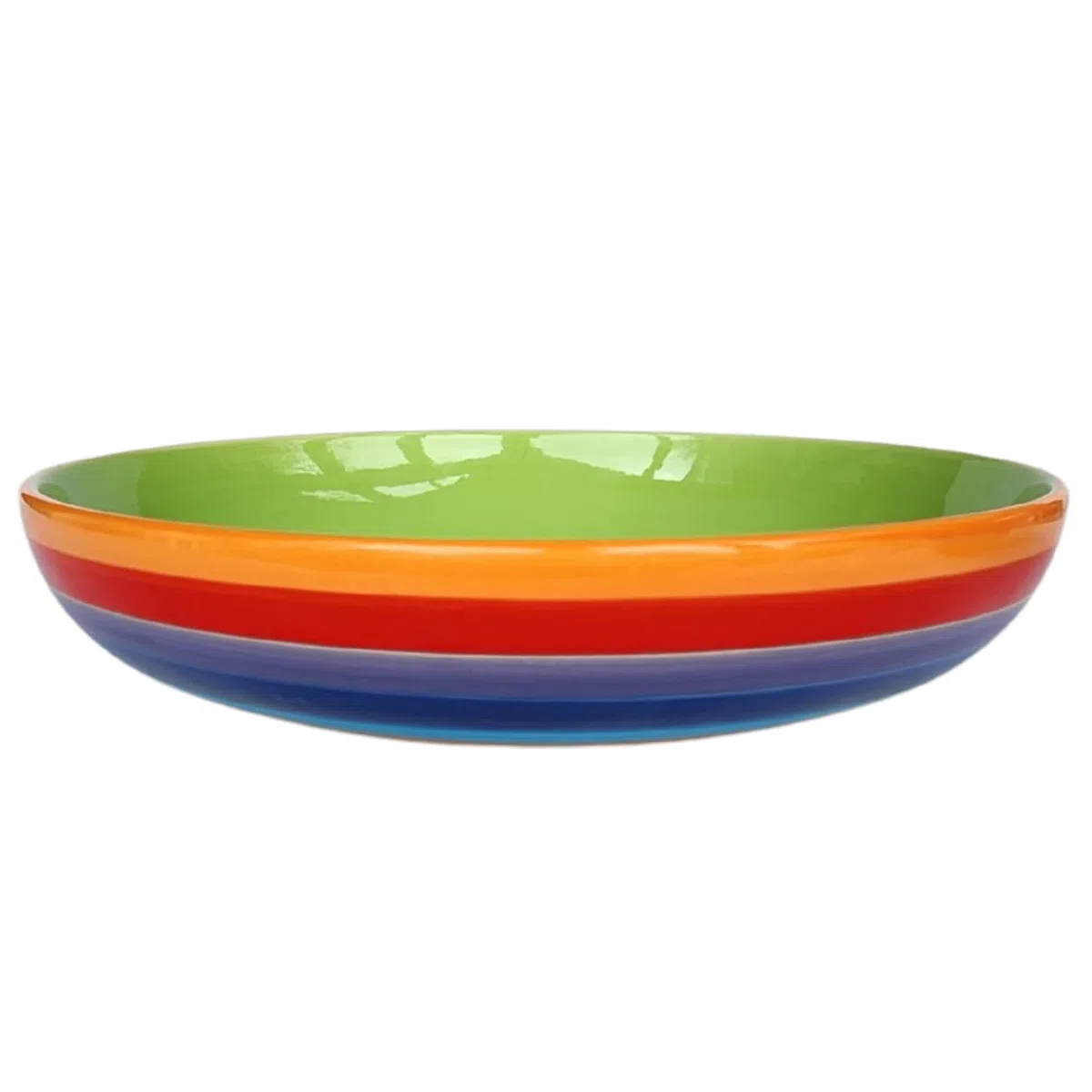 Cuenco de cerámica pintado a mano con diseño de rayas arcoíris de 22 cm