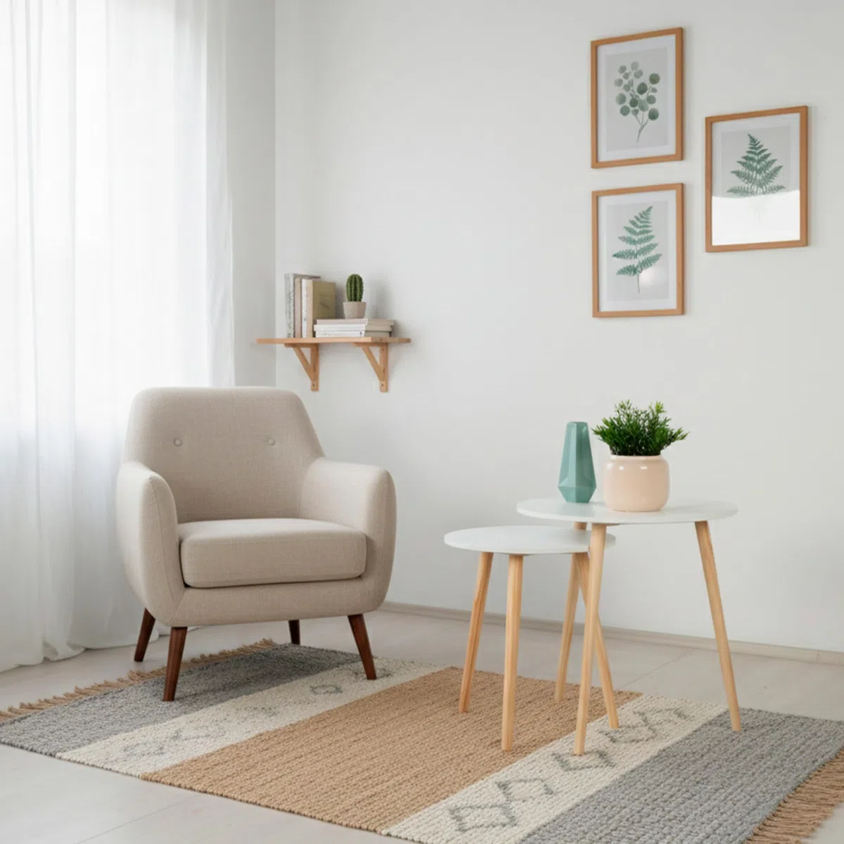 AKTIVE MAX Home Set de 2 mesas auxiliares, D40x44 cm y D50x50 cm, Peso máximo soportado 5kg, Nido, Blancas, Patas de Madera Natural, para salón, Comedor, Oficina (18510)